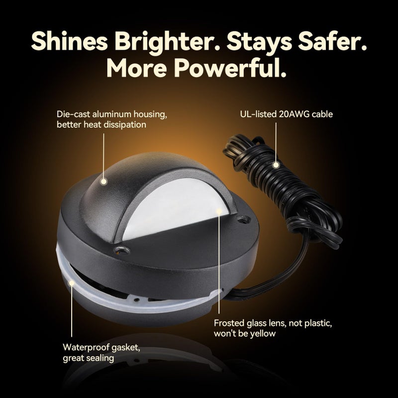 LEONLITE 12-Pack Update 5CCT LED Low Voltage Deck Lights, 180LM 3.74inch Landscape Step Railing Fence Light, 12-24V AC/DC, CRI90, Die-cast Aluminum Housing & Frosted Glass Lens, UL Cord, Black - Image 3